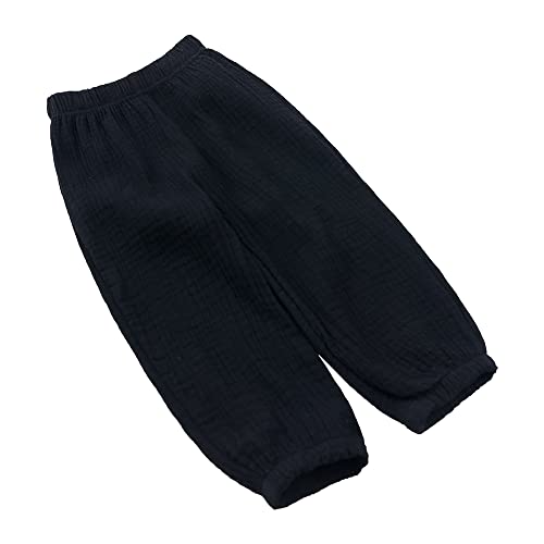 Image of Kids Tales 3 Pack Boys Girls Cotton Linen Pants Child Basic Plain Solid Trousers Big Kids Elastic Waist Long Pants Bloomers