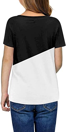 Selink Girl's Casual Big Kids Short Sleeve Striped Color Block Casual Tees With Pockets B9 Short Colorblock L #TOP1