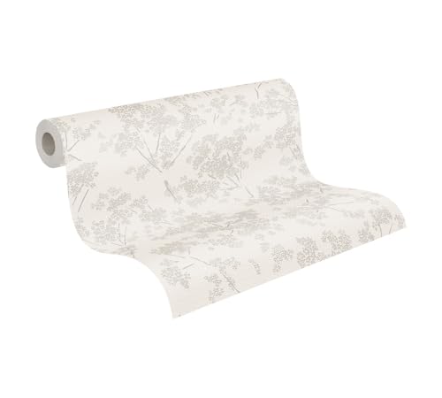 A.S. Création Blümchentapete Weiß Grau - Wandtapete 395483 - hochwertige Vliestapete für verschiedene Wohnräume - 10,05m x 0,53m - Made in Germany