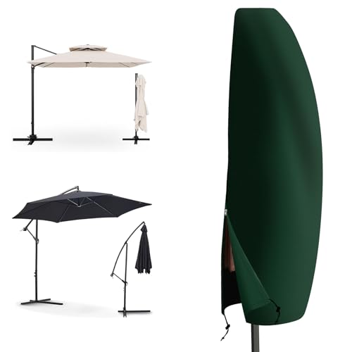 PATIO PLUS Parasol Cover for Garden Cantilever Parasol Waterproof Polyethylene Fabric With Adjustable drawstring and Zipper (Green 205x25/57/48cm)
