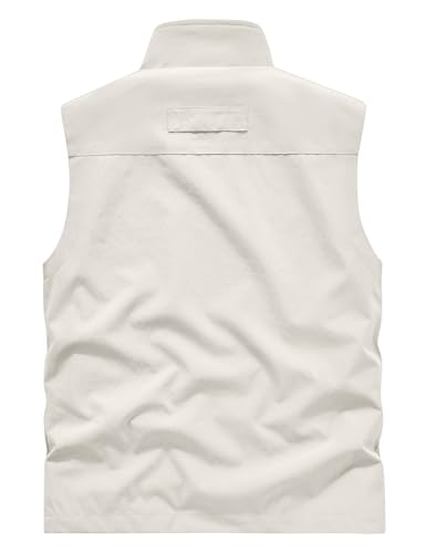 Vanchenl Herren Casual Angeln Safari Utility Vest Leichte Schnell Trockene Cargo Militär Gilets Ärmellos Fotografie Schießen Jagd Camping Weste Outdoor Reise Jacke mit Taschen Beige L