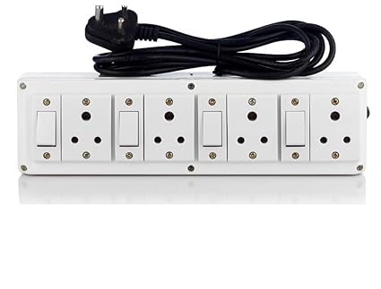 Extension Board with 4 Sockets & 4 Individual Switches | 10 Meter Long Wire | White Power Strip for Home & Office | Heavy Duty, Energy Efficient-image-38