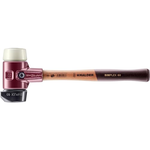 Image of Halder Simplex Soft-Faced Mallet 3028.260 - Medium-Hard inchStand-Up inch Rubber Insert, Hard Nylon Insert, Cast Iron Housing with Handle Protection Sleeve, Varnished Wooden Handle, 60mm, 3.4 lbs.