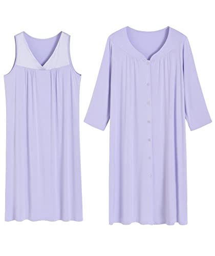 Latuza Women's Viscose Nightgown and Robe Set Button Front Housecoat4