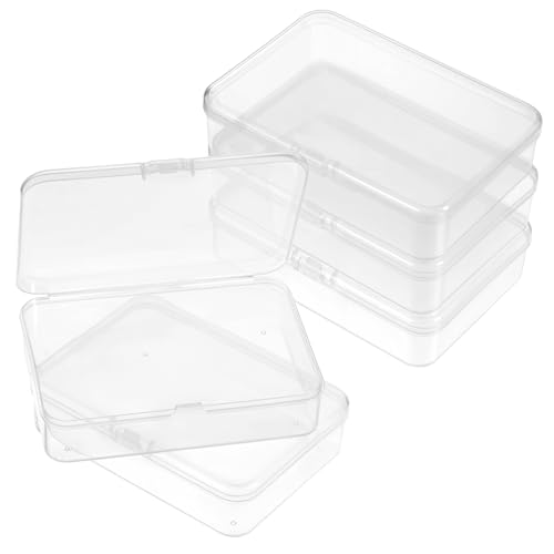 Jeffdad 5 Pcs Mini Plastic Storage Containers Box with Lid, 4x3x1 Inches Clear Rectangle Box for Collecting Small Items, Beads, Game Pieces, Business Cards, Crafts Accessories
