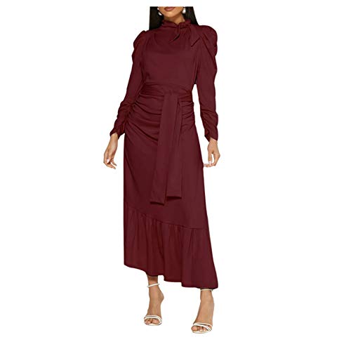 YINGXIONG Muslimische Kleider Damen Elegant Langarm Maxikleid Kaftan Dubai Abaya Muslim Abendkleid Slim Lang Kleider mit Rüschen Arabisch Islamische Kleidung Gewand Ethnische leidung Cover