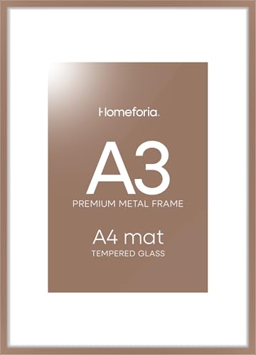 Image of Homeforia A3 Mocha Picture Frame, High-End Metal, A4 Mat, Glass | High End Aluminum, Tempered Glass, Acid-Free A4 Removable Mat, A3 Edge-to-Edge Display, Wall Kit, Set Of 1