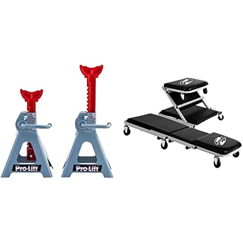Pro-Lift T-6903D Double Pin Jack Stands + Pro-Lift C-2036D Grey Z-Creeper Seat