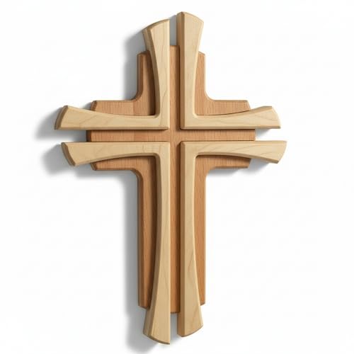 Kaltner Präsente Wandkreuz aus echtem Holz Buche & Ahorn 22 cm – Modernes Holzkreuz mit Intarsie – Christliches Kreuz zur Kommunion, Taufe, Firmung, Weihnachten – Religiöse Wanddeko Geschenkidee