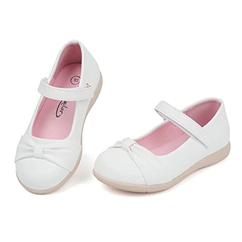 Samilor Mary Jane Shoes for Girls Comfortable Flats School Shoes for Girls Dressy Knot School Uniform Mary Jane Girls Flats Cute Girls Dress Shoes (Toddler/Little Kid) White 1