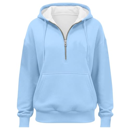 HswsEJ Quarter Zip Pullover Women Comfort Oversized Fleece Hoodie - image 4