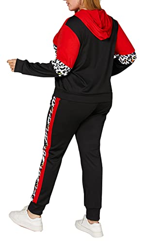 Bluewolfsea Leopard Track Suits For Women Set Color Block Long Sleeve Pullover Hoodie Top And Pants Set Sweatsuits Small Red #TOP4