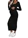 GORGLITTER Figurbetont Kleider Damen Elegant Strickkleid für Schwangere Langarmkleid Midi Umstandskleid Einfarbig Freizeitkleid Herbst Outfit Schwarz M