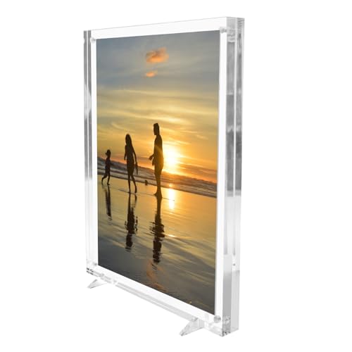 Freestanding Polished Clear Acrylic Magnetic Photo Frame with Clear Border (DSTF+) (10 x 8)
