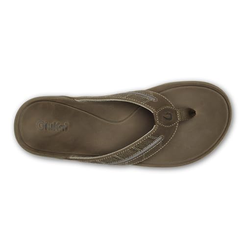 OluKai Tuahine Palm Men's Waterproof Full-Grain Leather Flip Flops, Arch Support Beach Sandals, Wet Grip Outsole for All-Day Comfort, Mustang/Mustang, 7 - image 5