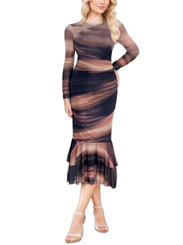 Besshopie Women's Print Bodycon Dress Fall Fashion Long Sleeve Tight Fitted Party Club Ruched Dresses,Purple,Small