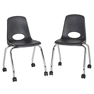 Factory Direct Partners 10372-BK 18″ Mobile School Chair with Wheels for Kids, Teens and Adults; Ergonomic Seat for in-Home Learning, Classroom or Office – Black (2-Pack)