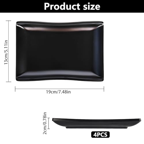 bssmmai 5 sztuk talerzy prostokątnych czarnych matowych, 19 x 13 x 2 cm, prostokątne, deserowe, do sushi, deserów, ciast, wołowiny, hotpotu itp