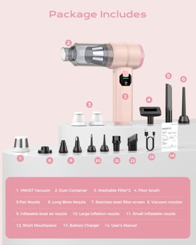Image of Portable Cordless Car Vacuum,4-in-1 Handheld Cordless Vacuum with 30000Pa Suction, 130000 RPM,6800mAh Battery,10 Nozzles,Rubber Paint Material for Car,Home,Birthday Gifts for Men Dad Husband(Pink)