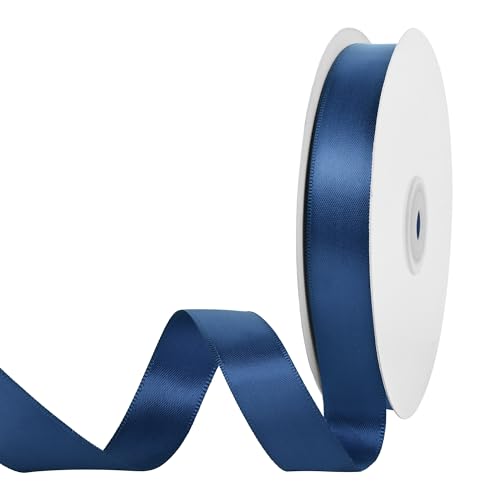 Image of Double Face Navy Blue Satin Ribbon 3 /4 inch x 50 Yards Polyester Material Perfect for Gift Wrapping Weddings Parties Hair Bows Valentine's Day Invitations and Decorations