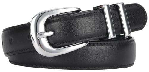ALAIX Women's Leather Belt for Jeans Pants Dress Black Leather Belt with Gold/Silver Buckle Fashion Jeans Belts for Women