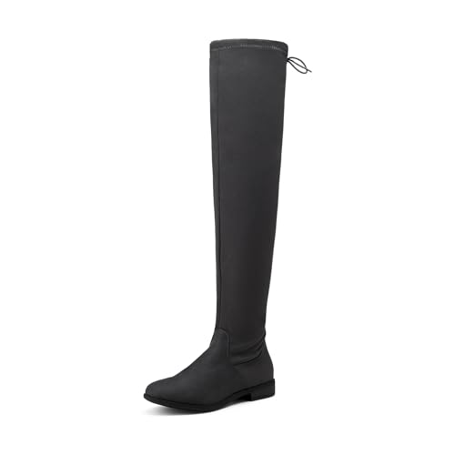 DREAM PAIRS Women's Over The Knee High Low Block Heel Riding Boots Uplace Lei 5 Black