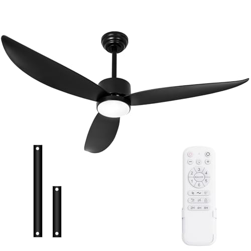 revoici 52" Ceiling Fans with Light,Black Flush Mount Ceiling Fan with Light Remote Control,Low Profile 3Blades Quiet Reversible DC Motor Dimmable Led Ceiling Fans for Office, Patio, Living Room