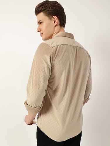 Image of Thomas Scott Men's | Solid | Textured Fabric | Full Sleeve | Slim Fit | Polyester-Blend | Spread Collar | Casual Shirt