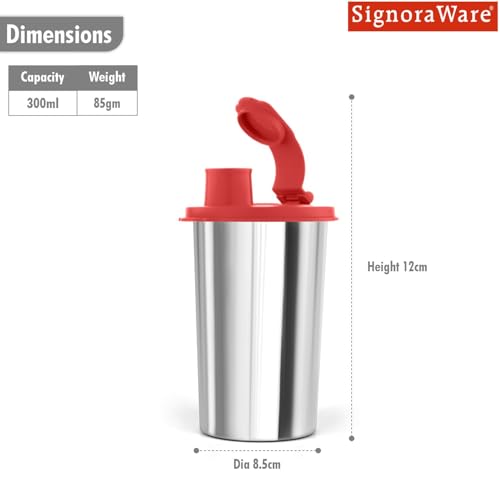 Image of SignoraWare Mini Stylish Stainless Steel Sipper | Airtight & Leakproof | Sleek & Compact Design | Ideal for Office, School, Gym & Outdoor Use | Travel-Friendly Sipper for Kids & Adults (300ml | Red)