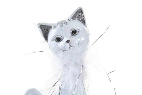 Statuette chat résine blanche brillante 9x9x24 cm objet déco moderne - 4