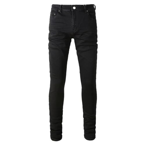 Jeans Pants Trousers Denim Men Black Trendy Street Stretch Slim Fit Commuter Casual Small Foot(Black,33)
