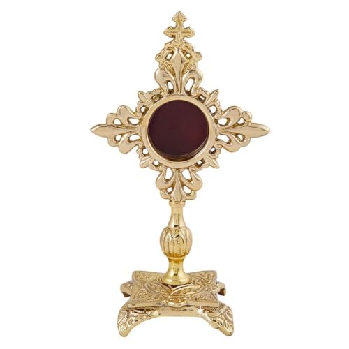 Church Supply Polished Brass Reliquary, 6.5" Tall, Cross Motif