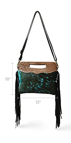Genuine Leather Fringe Crossbody Bag - Handcrafted Western Tooled Leather Purse with Handle and Turquoise Design for Women3