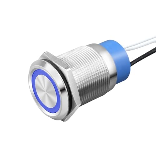 Interrupteur 22mm bouton métal étanche avec anneau lumineux LED bleu pour panneau de contrôle