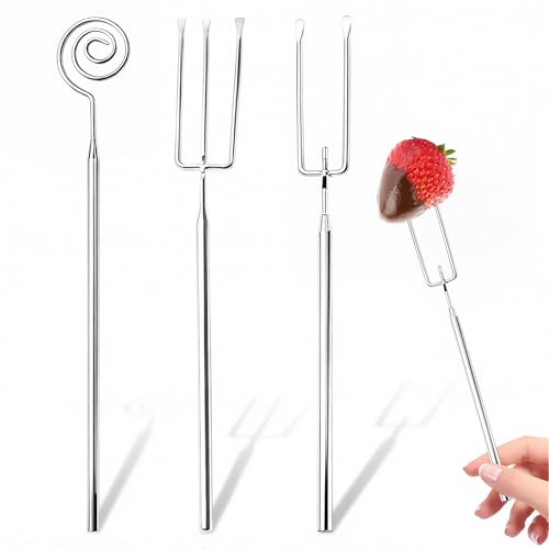 3Pcs Professional Chocolate Dipping Tools Set - Stainless Steel Candy Dipping Tools, Fondue Forks with Slotted Spoon, Candy Making Tool Baking Supplies for Candy Making, Truffles, Cake Decorating