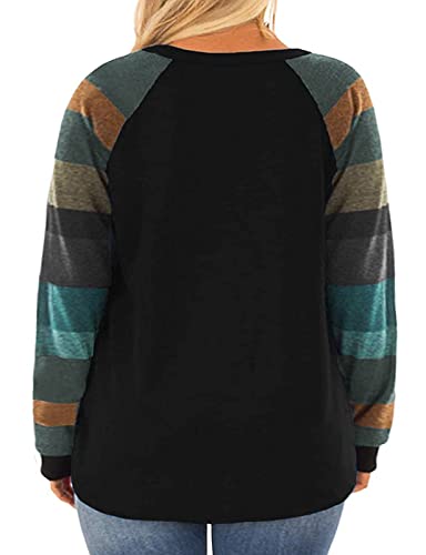 Plus Size Sweatshirts For Women Oversized Loose Fit Casual Long Sleeve Tee Shirts Black 3X #TOP1