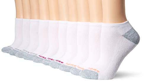 Skechers Women's 10 Pack No Show Socks, White/Orange, 9-11