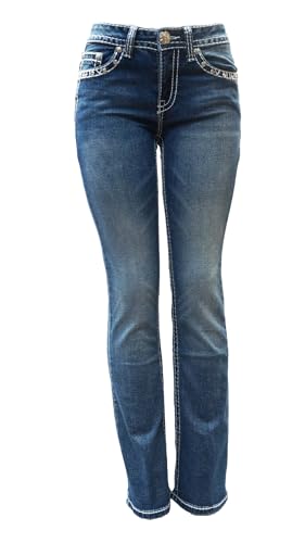 Jack David Woman’s Bootcut Jeans Blue Stretch 5-Pocket Premium Denim Jeans Embellished Rhinestone mid Rise Boot Cut.4