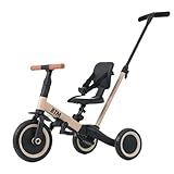 【ベージュブラウン】BTM 子供用三輪車 足けりバイク 1台4役 ベビーカー ペダル付き かじとり 手押し棒付 キッズ 幼児用自転車 3輪 軽量 コントロールバー付き 乗用玩具 誕生日プレゼント 1-5歳 女の子 男の子 組み立て簡単 お祝い ギフト クリスマス