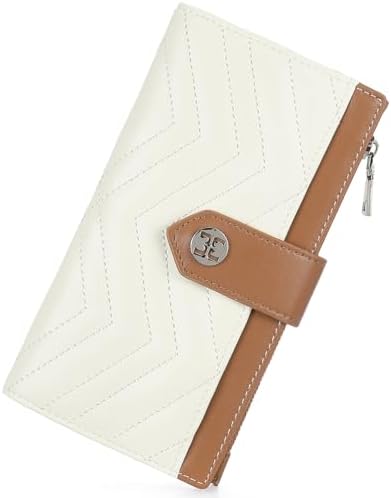 Telena RFID Wallet Women Leather Credit Card Holder Slim Bifold Wallets with Zipper Pocket Beige Brown