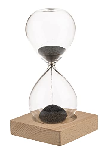 Sablier magnétique avec sable en fer coloré et base en bois élégant, accessoires d'intérieur modernes, idée cadeau, 1 minute, compteur à rebours en verre, décoration de 16 cm de haut (sable noir)