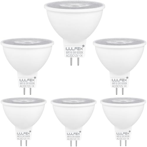 MR16 LED Bulbs GU5.3 LED Light Bulbs 12V 5W (50W Halogen Equivalent) Spotlight Bulb GU5.3 Bi Pin Base 550LM 6000K Cool White 38 Beam Angle for Hallway Ceiling Spotlight Non-Dimmable 6 Pack