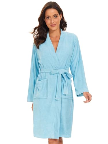 Image of Vislivin Womens Lightweight Bathrobe Soft Kimono Robes Terry Cloth Bathrobe Knee Length Bath Gown