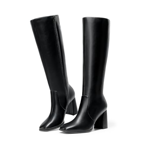 DREAM PAIRS DREAM PAIRS Knee High Boots for Women Square Toe Gogo Chunky Heel with Side Zip,Size 7,Black,SDKB2407W
