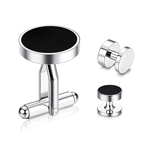 Diamday Cufflinks And Tuxedo Studs For Clothing For Men Stainless Steel Gold Cufflinks For Shirts And Ties Shirt Accessories Classic Tuxedo Buttons And Cufflinks For Father’s Day Silver & Gold Tones #TOP1