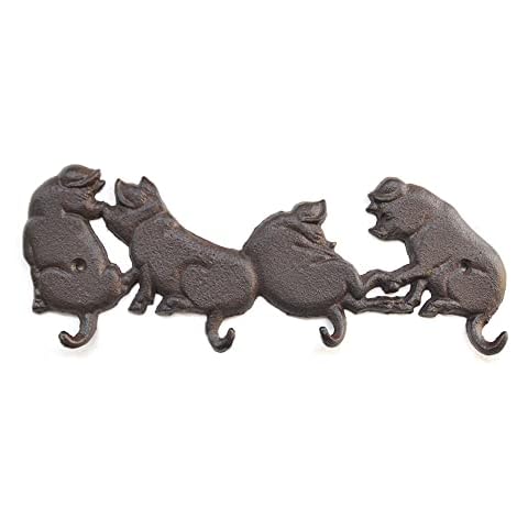 TentHome Antik Hakenleiste Garderobe Haken Gusseisen Wandgarderobe Kleiderhaken Schwein Figur Deko Landhaus Wandhaken Cover