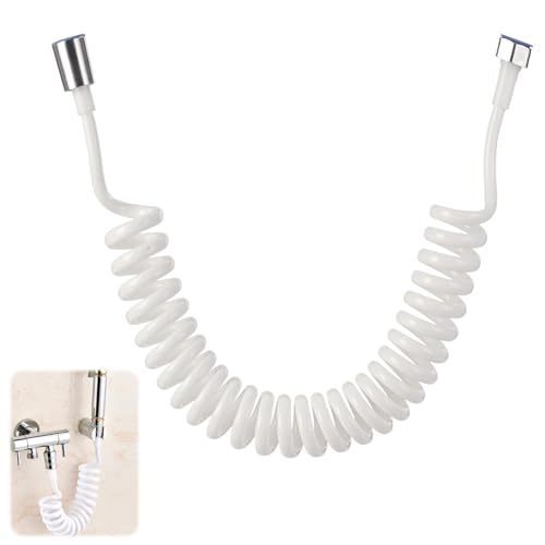 Manguera de Ducha, 3 Meters Manguera Ducha de Resorte PVC Latiguillo Grifo Lavabo de Flexible Tubo de Ducha en Espiral Diseño en Espiral Fácil de Instalar para Inodoros Pistolas Rociadora (blanco)