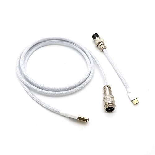 Angitu Double Sleeved Cable Type-C Cable With GX16 Aviation Plug for Mechanical Keyboard Cable (1.5m + 10cm, White + Clear)