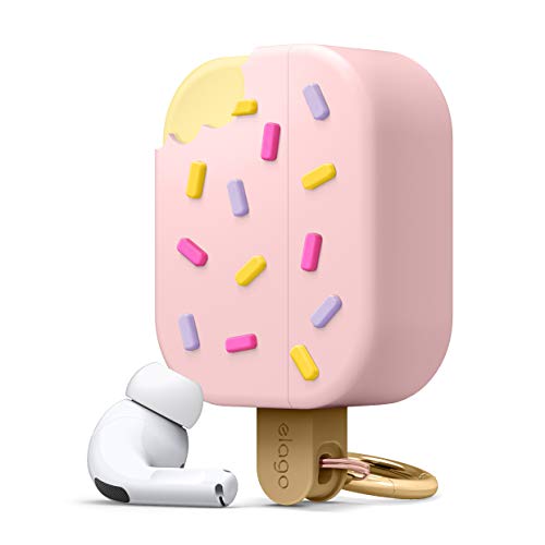 elago Gelato Custodia Cover in Silicone Morbido con Moschettone Portachiavi Compatibile con AirPods Pro - Unico 3D Cover Ice Cream Carina Cover Kawaii (Fragola)