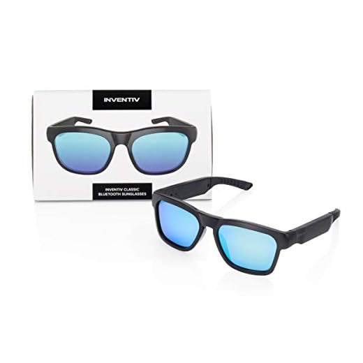 Inventiv Wireless Bluetooth Audio Sunglasses, Open Ear Headphones Music & Hands-Free Calling, for Men & Women, Polarized Glasses Lenses (Black Frame/Blue Tint)